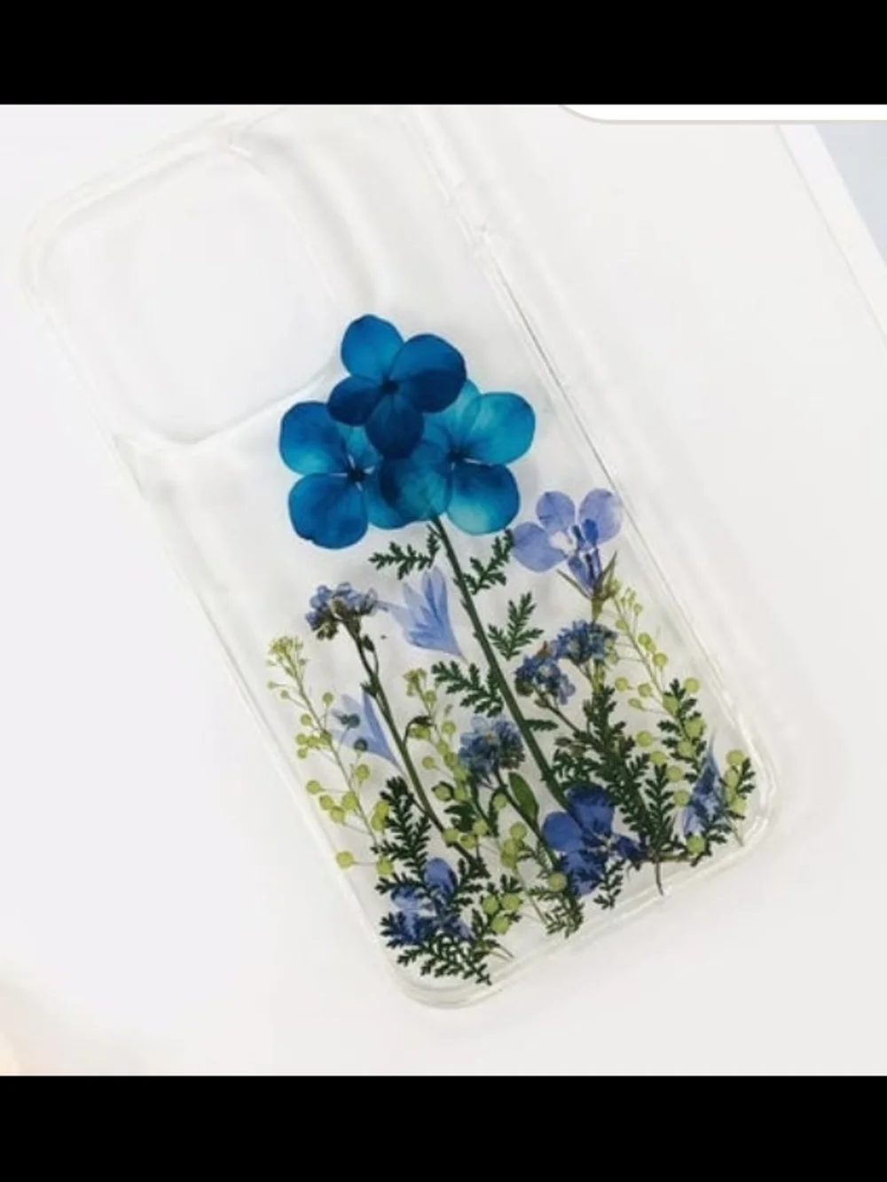 Clear Floral Pressed Flower Phone Case - Blue & Green